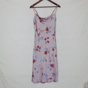 Hippie Rose Slip Dress Pink XS Spaghetti‎ Strap Floral Satin Silky Midi
